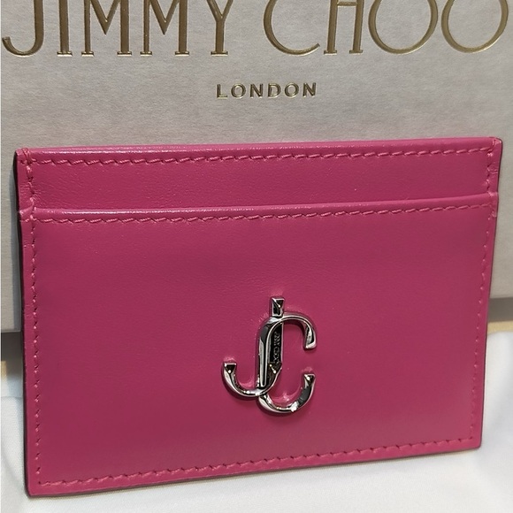 Jimmy Choo Fuchsia Card Holder with Silver Logo - Picture 1 of 3